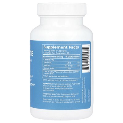 Bodybio, Sodium Butyrate, 100 Non-GMO Capsules