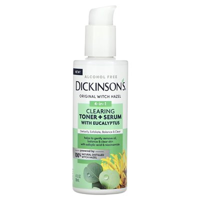 Dickinson Brands, Original Witch Hazel, 4-w-1 toner oczyszczający + surowica z eukaliptusem, alkohol wolny od alkoholu, 4 fl oz 