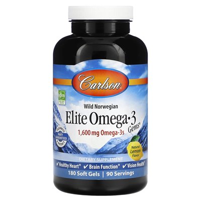 Carlson, Wild Norwegian, Elite Omega-3 Gems, Natural Lemon, 1600 mg, 180 miękkich żeli (800 mg na miękki żel) Carlson, Wild Norwegian, Elite Omega-3 Gems, Natural Lemon, 1600 mg, 180 miękkich żeli (800 mg na miękki żel)