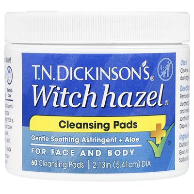 Dickinson Brands, T.N.Dickinson's® Witch Hazel® Cleansing Ends, Bezprzezłośnie, 60 podkładek do czyszczenia Dickinson Brands, T.N.Dickinson's® Witch Hazel® Cleansing Ends, Bezprzezłośnie, 60 podkładek do czyszczenia