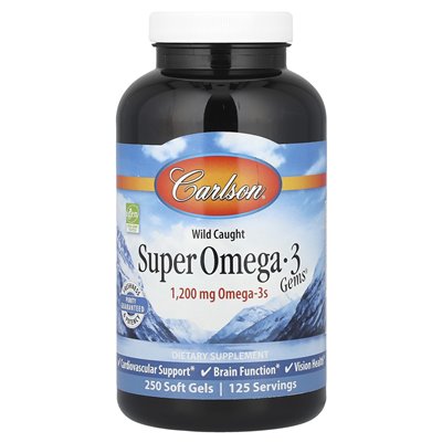 Carlson, Wild złapał Super Omega-3 GEMS®, 1200 mg, 250 miękkich żeli (600 mg na miękki żel)