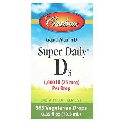Carlson, Super Daily® D3, 25 mcg (1000 IU), 0.35 Fl Oz (10.3 ml)