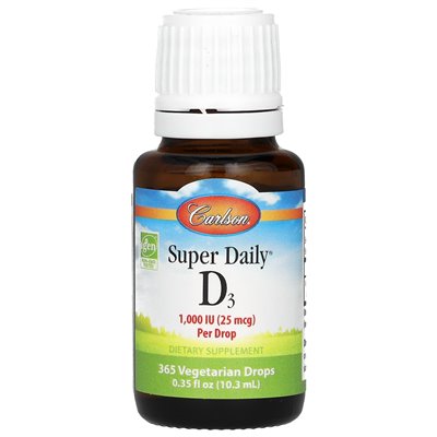 Carlson, Super Daily® D3, 25 mcg (1000 IU), 0.35 Fl Oz (10.3 ml)