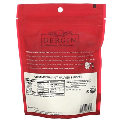 Bergins Fruit and Nut Company, Organic Walnut Połanie i kawałki, 5 uncji (142 g) Bergins Fruit and Nut Company, Organic Walnut Połanie i kawałki, 5 uncji (142 g)