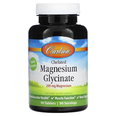 Carlson, chelatowany glicyn magnezowy, 200 mg, 90 tabletek Carlson, chelatowany glicyn magnezowy, 200 mg, 90 tabletek