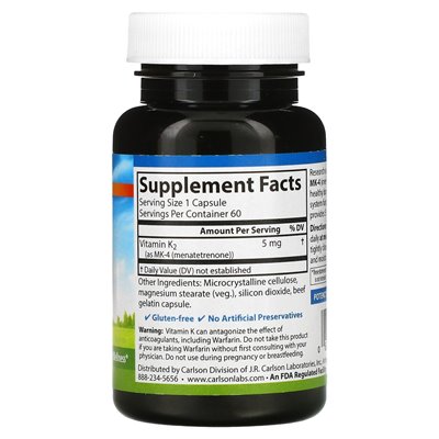 Carlson, Vitamin K2, 5 mg, 60 Kapseln