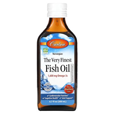 Carlson, Norwegian, najlepszy olej rybny, naturalny mieszany jagoda, 1600 mg, 6,7 fl oz (200 ml)
