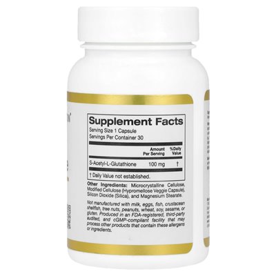 California Gold Nutrition, S-acetylu L-glutation, 100 mg, 30 kapsułek wegetariańskich California Gold Nutrition, S-acetylu L-glutation, 100 mg, 30 kapsułek wegetariańskich