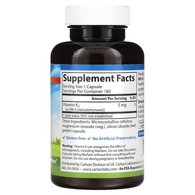 Carlson, Vitamin K2, MK-4 (MenateTrenone), 5 mg, 180 capsules