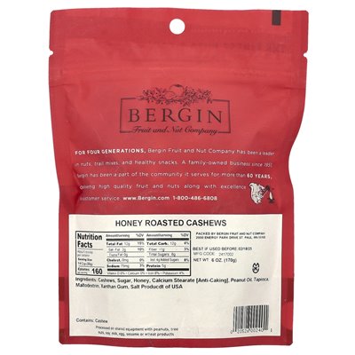 Bergins Fruit and Nut Company, Honey Pieczone orzechy nerkowca, 6 uncji (170 g) Bergins Fruit and Nut Company, Honey Pieczone orzechy nerkowca, 6 uncji (170 g)