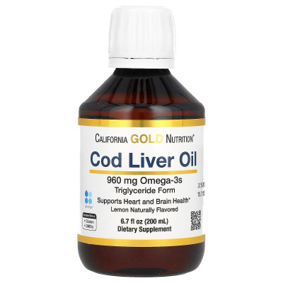 California Gold Nutrition, COD Wątrobowa olej, norweska trójgliceryd, naturalna cytryna, 6,7 fl oz (200 ml) California Gold Nutrition, COD Wątrobowa olej, norweska trójgliceryd, naturalna cytryna, 6,7 fl oz (200 ml)
