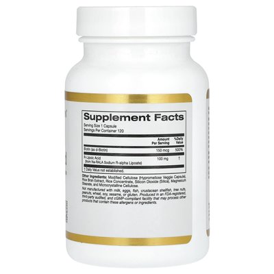 California Gold Nutrition, Stabilized R-Lipoic Acid, 120 Vegetarian Capsules