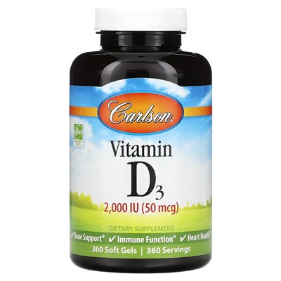 Carlson, witamina D3, 50 mcg (2000 IU), 360 miękkich żeli