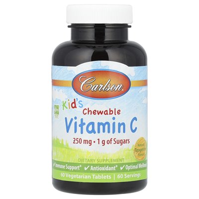 Carlson, Dla Dzieci, Przeżuwalna Witamina C, Naturalny Pomarańczowy, 250 mg, 60 Wegetariańskich Tabletek Carlson, Dla Dzieci, Przeżuwalna Witamina C, Naturalny Pomarańczowy, 250 mg, 60 Wegetariańskich Tabletek