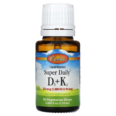 Carlson, Super Daily® D3 + K2, 125 MCG (5000 IU) i 90 mcg, 0,086 Fl Oz (2,54 ml)