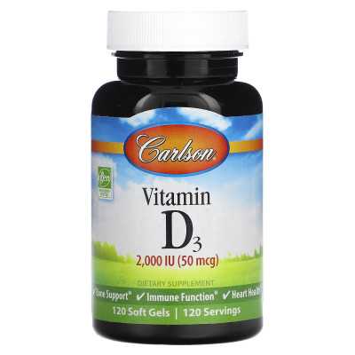 Carlson Vitamin D3 50 mcg (2000 IE) 120 Kapseln