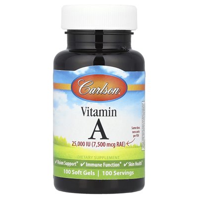Carlson, Vitamin A, 7500 MCG RAE (25,000 IU), 100 Softgels