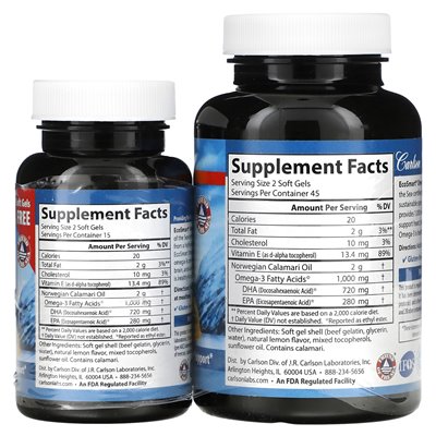 Carlson, Wild Norwegian, Ecosmart Omega-3, Natural Lemon, 1000mg, 90 + 30 Softgels (500mg per softgel)