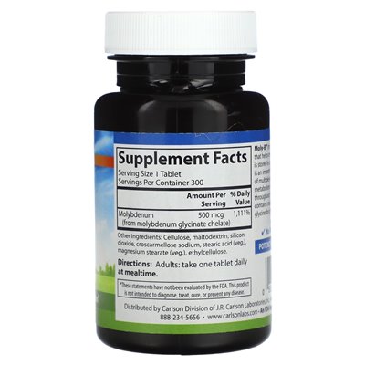 Carlson, Moly-B ™, Chelated Molybdenum, 300 Vegetarian Tablets