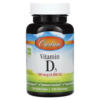 Carlson, witamina D3, 100 mcg (4000 IU), 120 miękkich żeli