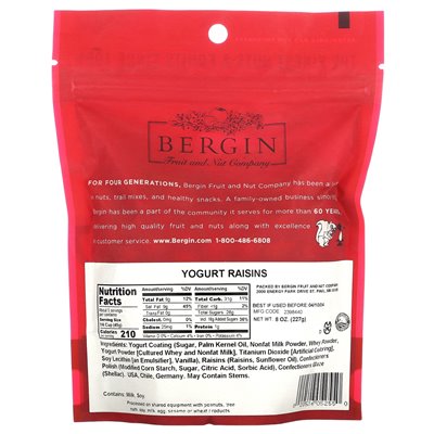 Bergin Fruit and Nut Company, rodzynki pokryte jogurtem, 8 uncji (227 g)