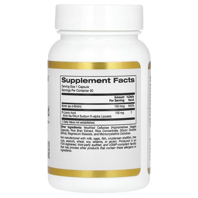 California Gold Nutrition, stabilisierte R-Liponsäure, 30 vegetarische Kapseln