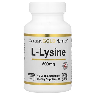 California Gold Nutrition, L-Lysine, 500 mg, 60 kapsułek wegetariańskich