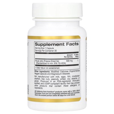 California Gold Nutrition, Royal Jelly, 500mg, 30 Vegetarian Caps