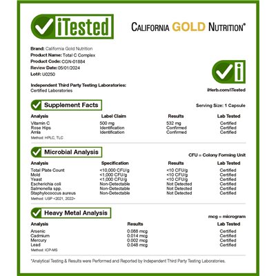 California Gold Nutrition, Total C Complex, 500 mg, 240 vegetarische Kapseln