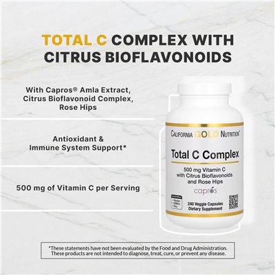 California Gold Nutrition, Total C Complex, 500 mg, 240 vegetarische Kapseln