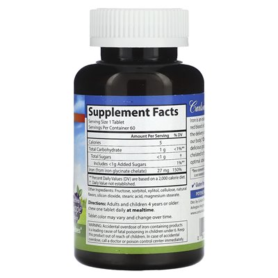 Carlson, żelazo do żucia, naturalne winogrona, 27 mg, 60 tabletek Carlson, żelazo do żucia, naturalne winogrona, 27 mg, 60 tabletek
