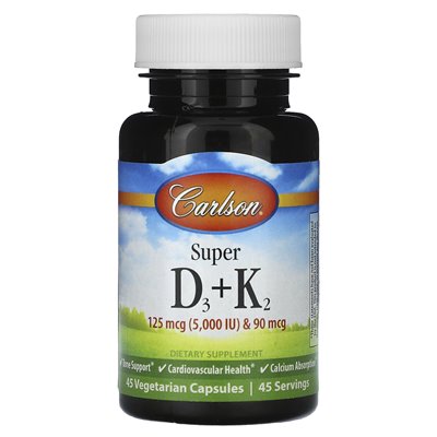 Carlson, Super D3 + K2, 45 Vegetarian Capsules