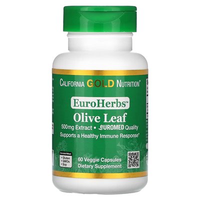 California Gold Nutrition, Euroherbs, Ekstrakt z liści oliwek, jakość Euromedu, 500 mg, 60 kapsułek wegetariańskich California Gold Nutrition, Euroherbs, Ekstrakt z liści oliwek, jakość Euromedu, 500 mg, 60 kapsułek wegetariańskich