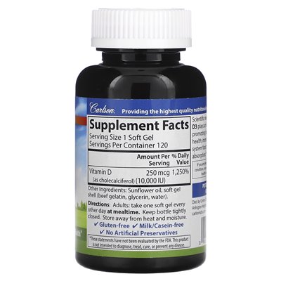 Carlson Vitamin D3 250 mcg (10.000 IE) 120 Kapseln