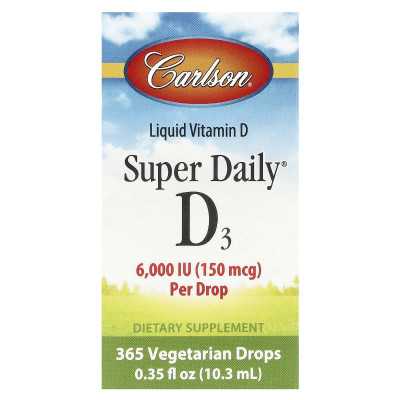 Carlson, Super Daily® D3, 150 mcg (6000 IU), 0.35 fl oz (10.3 ml)