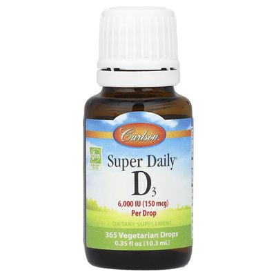 Carlson, Super Daily® D3, 150 mcg (6000 IU), 0.35 fl oz (10.3 ml)