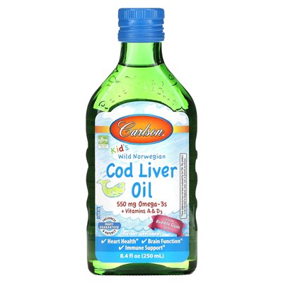 Carlson, Kid's Wild Norwegian, COD Wątrobowa olej, guma bąbelkowa, 8,4 fl oz (250 ml)