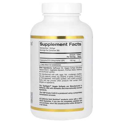 California Gold Nutrition, COQ10, 100 mg, 360 wegetariańskich softgels