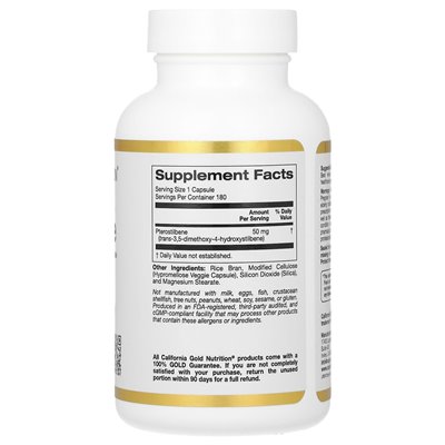 California Gold Nutrition, Pterostilbene, 50 mg, 180 Vegetarian Capsules
