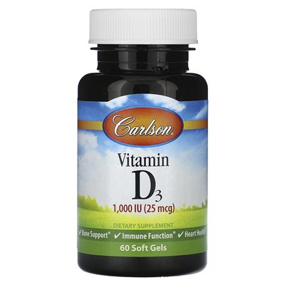 Carlson Vitamin D3 25 mcg (1000 IU) 60 Softgels