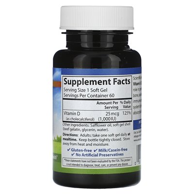 Carlson Vitamin D3 25 mcg (1000 IU) 60 Softgels