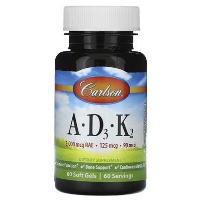 Carlson, Vitamins A - D3 - K2, 60 Softgels