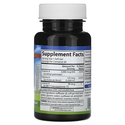 Carlson, Vitamins A - D3 - K2, 60 Softgels