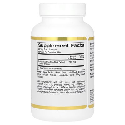 California Gold Nutrition, French Maritime Pine Bark, Oligopine, 100mg, 180 Vegetarian Capsules