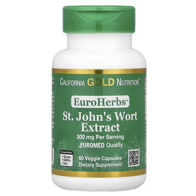 California Gold Nutrition, EuroHerbs ™, St. John's Wort Extract, Euromed Quality, 300 mg, 60 kapsułek wegetariańskich