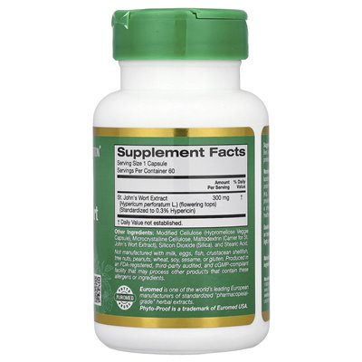 California Gold Nutrition, EuroHerbs ™, St. John's Wort Extract, Euromed Quality, 300 mg, 60 Vegetarian Capsules California Gold Nutrition, EuroHerbs ™, St. John's Wort Extract, Euromed Quality, 300 mg, 60 Vegetarian Capsules