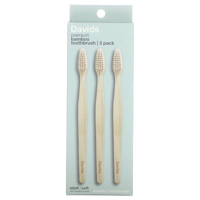 Davids Natural Toothpaste, Premium Bamboo Toothbrush, Soft, Adult, 3 Toothbrushes Davids Natural Toothpaste, Premium Bamboo Toothbrush, Soft, Adult, 3 Toothbrushes
