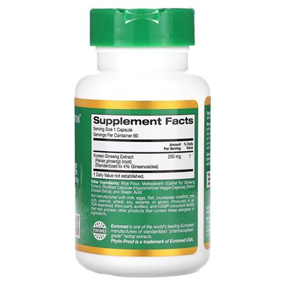 California Gold Nutrition, EuroHerbs, Ekstrakt z żeńówki Panax, jakość Euromedu, 250 mg, 60 kapsułek wegetariańskich California Gold Nutrition, EuroHerbs, Ekstrakt z żeńówki Panax, jakość Euromedu, 250 mg, 60 kapsułek wegetariańskich