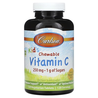 Carlson, witamina C Kid's do żucia C, Natural Tangerine, 250 mg, 120 wegetariańskich tabletek