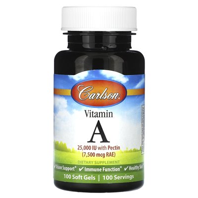 Carlson, witamina A, 7500 mcg RAE (25000 IU), 100 miękkich żeli Carlson, witamina A, 7500 mcg RAE (25000 IU), 100 miękkich żeli